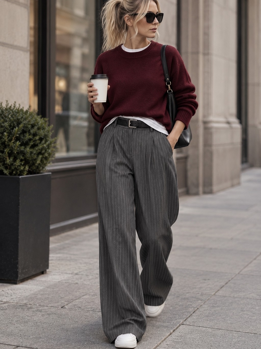 Grey Pinstripe Palazzo Wide Leg Pants Extra Long L XL